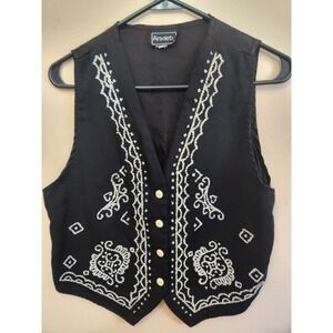 Vintage Anxiety Black White Embroidered Beaded Vest Women's S Boho Hipster 90s‎